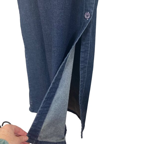 Vintage Boutique Europa Denim Maxi Dress 12 Side Buttons Pockets Stretch NWOT - Picture 4 of 11